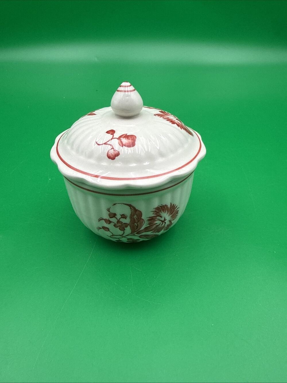 Vtg. Colonial Williamsburg Andrea by Sadek Sugar Bowl Lid Red White Floral